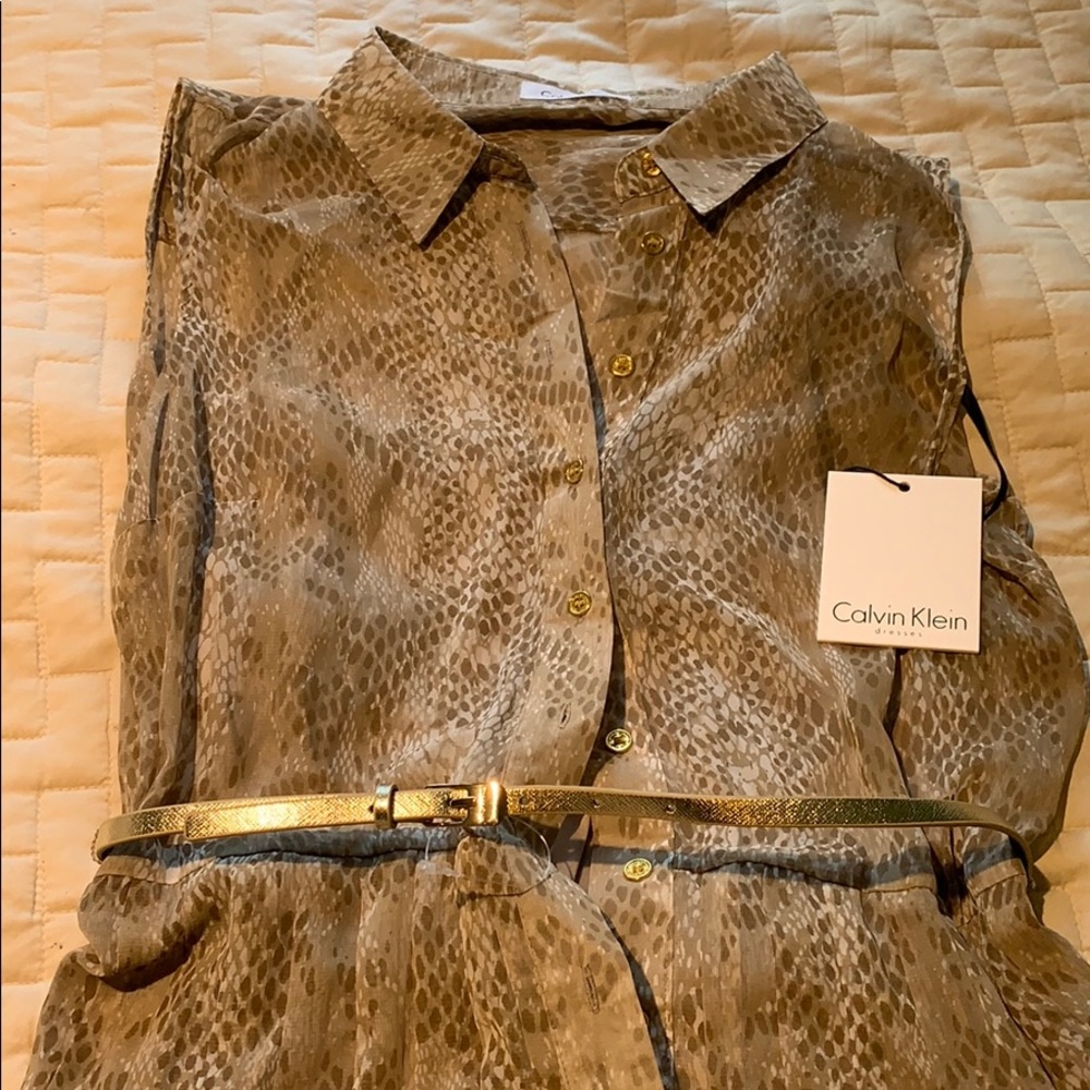 Tan Animal Print Dress: Calvin Klein